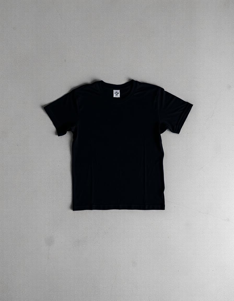 Black tee flat lay